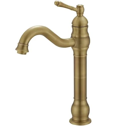 Single Handle Single Hole Vessel Sink Faucet with 360° Swivel Spout in Antique Brass