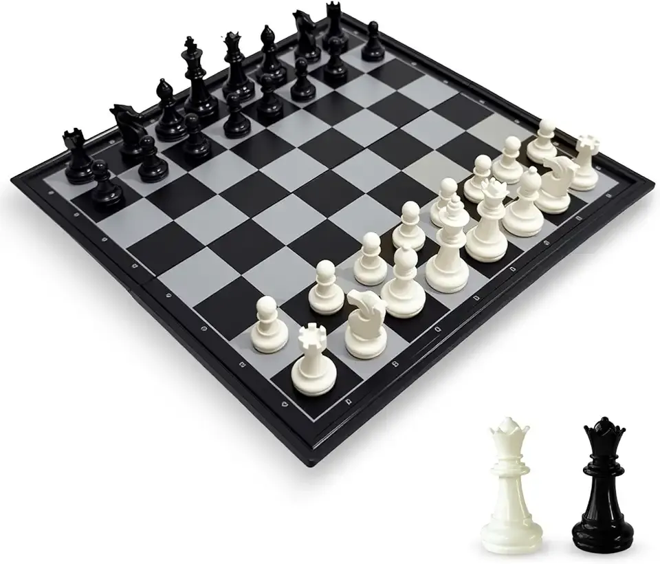 Travel Chess Set, 10 inch Magnetic Chess Board with 2 Extra Queen Portable Folding Board Chess Games for Kids, Adults
