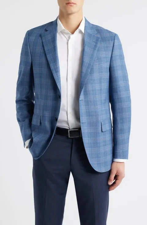 Flynn Classic Fit Light Blue Plaid Wool Sport Coat (Regular & Big)