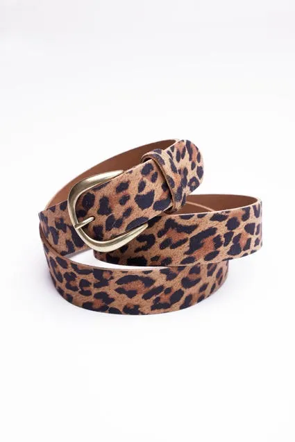 Lederen riem met luipaardprint
