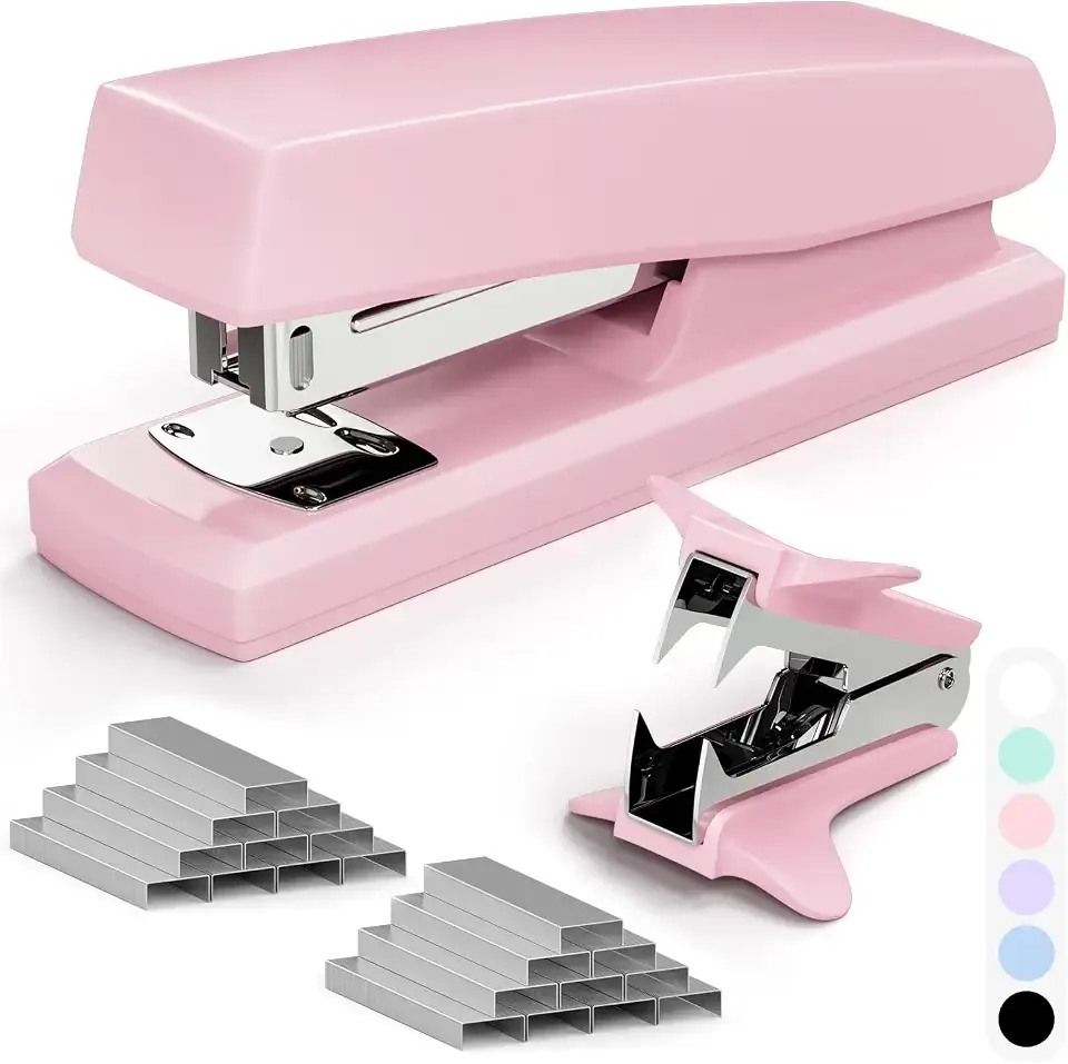 Pink Office Stapler, Paper Stapler and Staples, Pink Office Supplies | 25 Sheet Capacity Desktop Stapler for Students and Office Clerks, Cute Stapler for Classroom, 2000 Staples and Staple Remover
