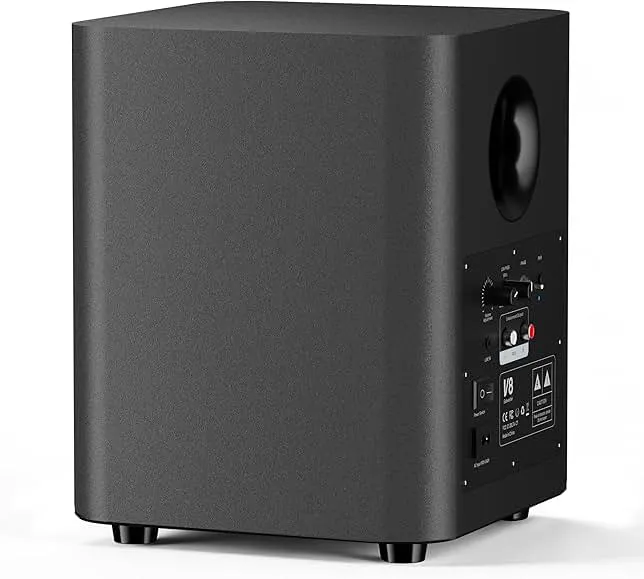 OHAYO 60W Down-Firing Powered Subwoofer, Active Subwoofer with Built-in Class D Digital Amplifier, Deep Bass, Vibration Dampening Feet, Compact Wooden Enclosure for Home & Gaming & Studio Audio, Black