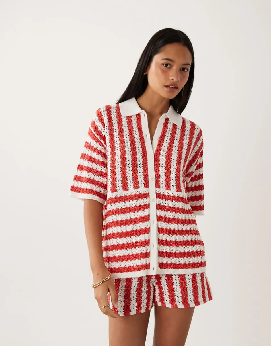 ASOS DESIGN slub stripe shirt co-ord in red