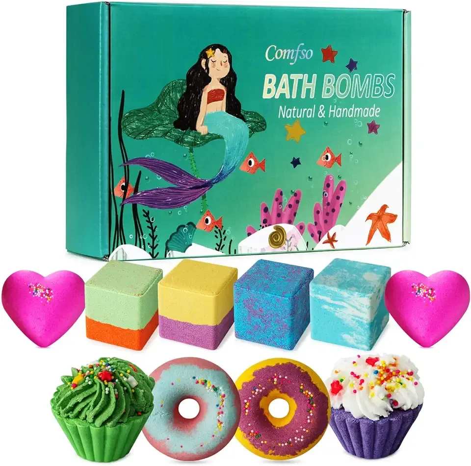 Bath Bombs for Kids, 10 Bath Bomb Gift Set, Natural Bubble Bathbombs, Shea Butter Dry Skin Moisturize, Fizzy Spa Bath for Her Mom Women Kids Girls Girlfriend, Birthday, Stocking Stuffers