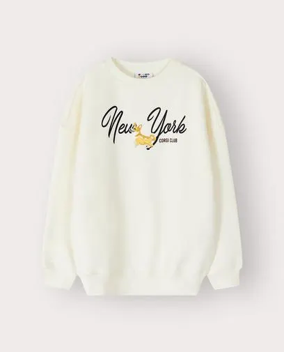 Sweater met geborduurde corgi, loose fit