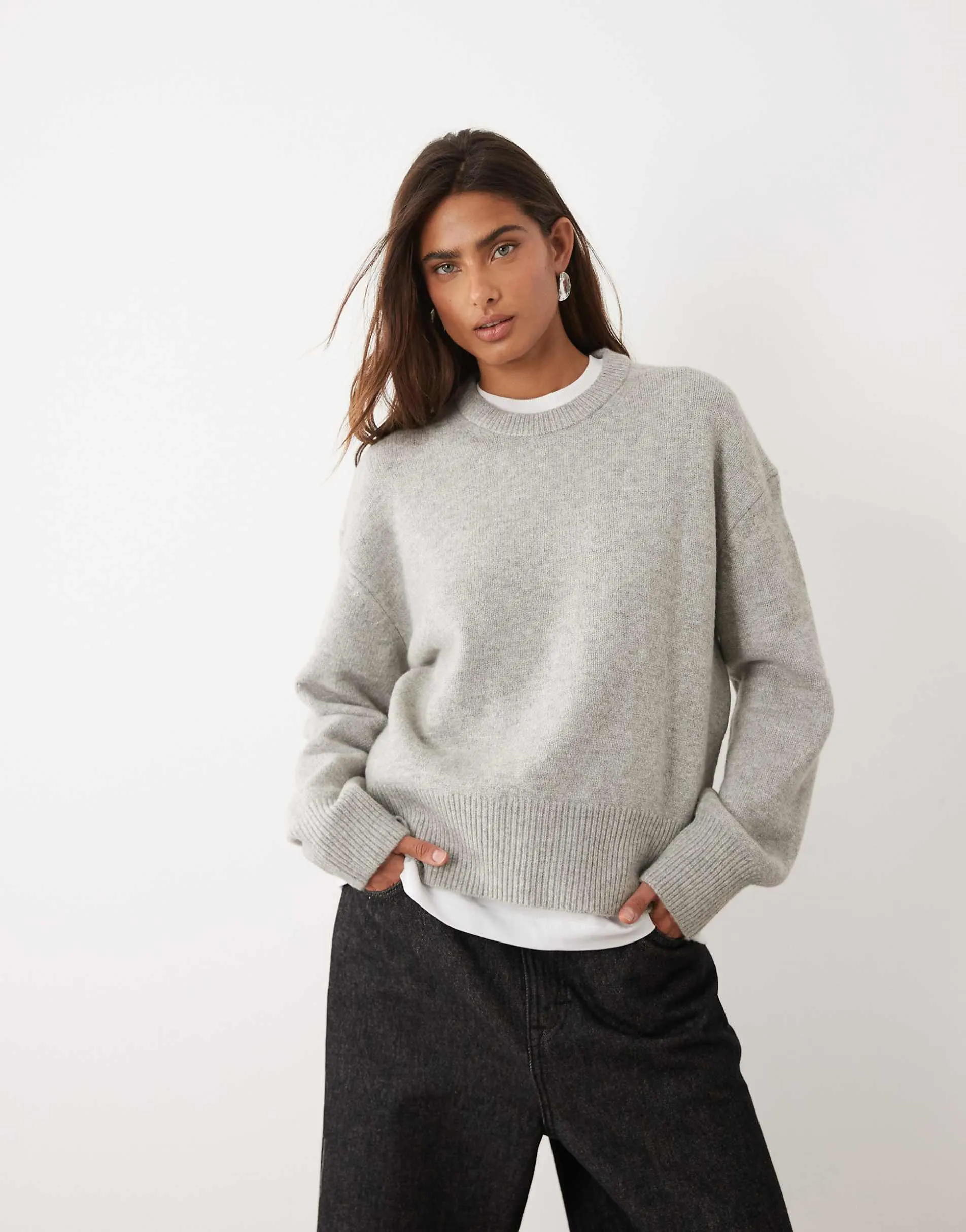 ASOS DESIGN relaxed jumper with side split detail in grey