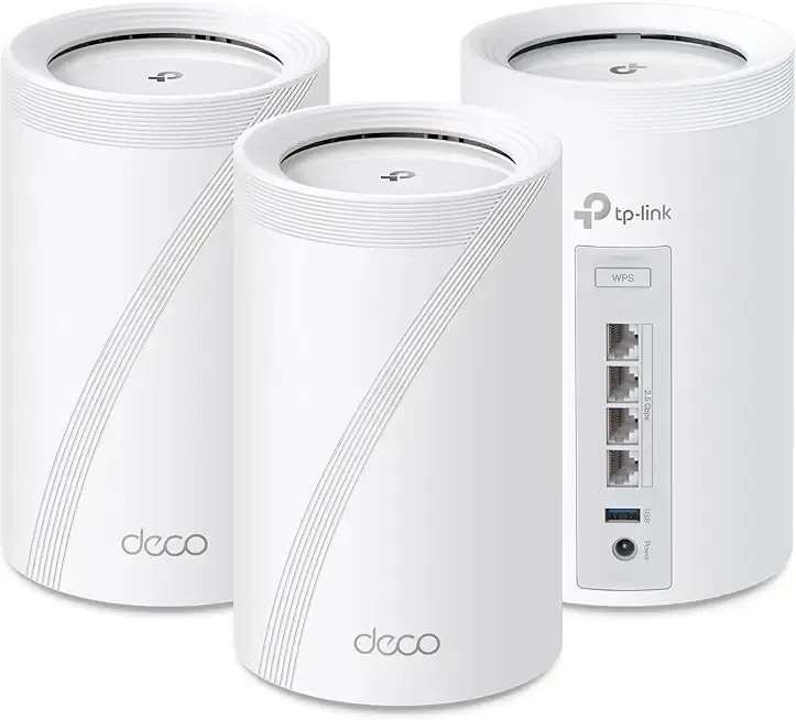 TP-Link Deco BE63 Tri-Band WiFi 7 BE10000 Whole Home Mesh System - 6-Stream 10 Gbps, 4x2.5G Ports Wired Backhaul, 4X Smart Internal Antennas, VPN, MU-MIMO, HomeShield, Free Expert Support (3-Pack)
