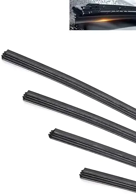 4 PCS Frameless Wiper Blade Refill, 28" Quiet Rubber Boneless Wiper Inserts, Waterproof Windshield Strip Replacement, Universal for Most Cars, Trucks, SUVs (Black)