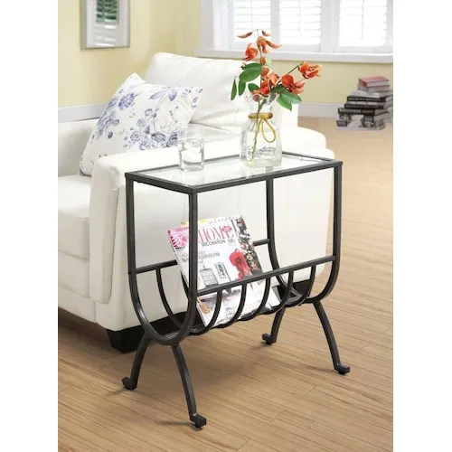 Accent Table, Side, End, Magazine, Nightstand, Narrow, Living Room, Bedroom, Metal, Black, Clear
