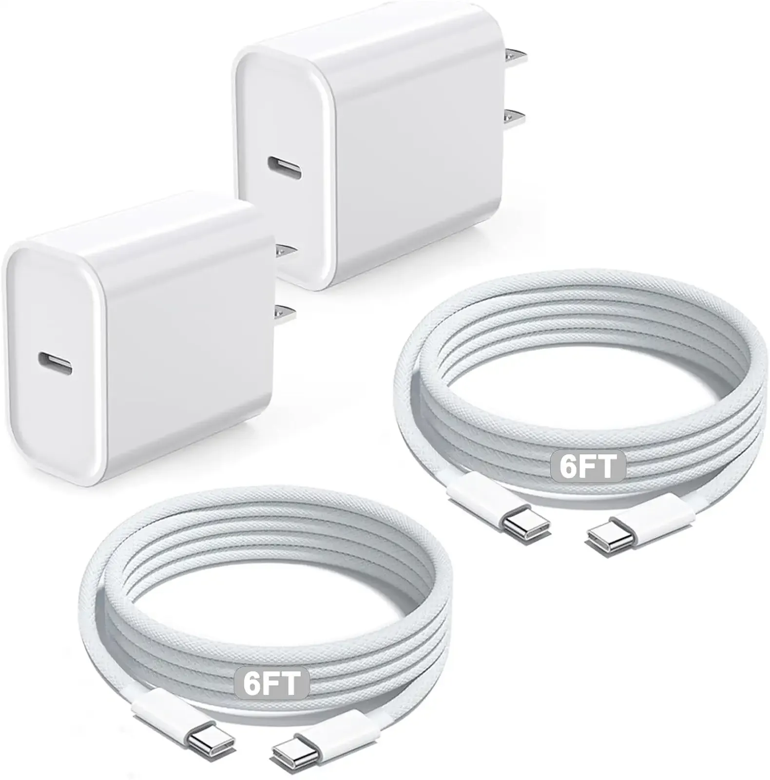 iPhone 17 16 Charger Fast Charging,Apple iPhone USB C Fast Charger Block,2Pack 6FT Type C USB C to C Woven Cable Cord for iPhone 17/17 Pro Max/17 Pro/Air/16 Pro Max/16 Pro/15 Pro Max,iPad Pro/Air/Mini