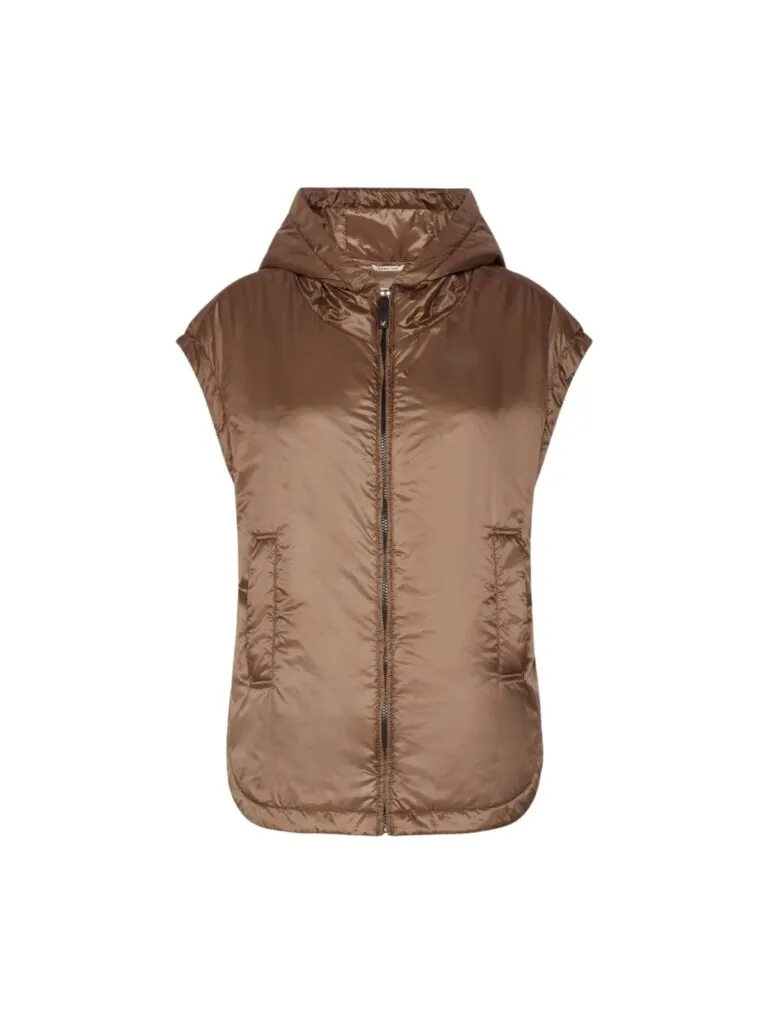 Padded, Hooded Gilet In Water-Repellent Canvas - Brun