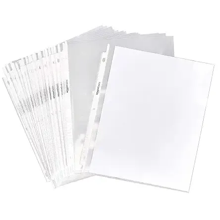 Amazon Basics Sheet Protectors for 3 Ring Binder, Lightweight, Acid-Free, Clear Plastic Sleeves, Letter Size, 8.5 x 11 Inch, 100-Pack