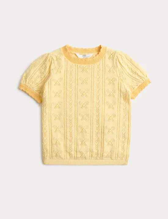 Pure Cotton Pointelle Knitted Top (2-10 Yrs)