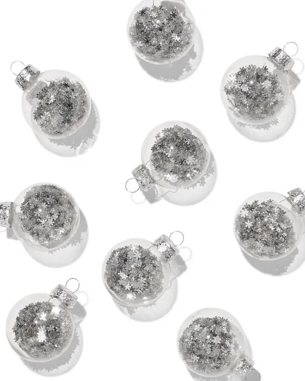 kerstballen glas zilver - 9 stuks