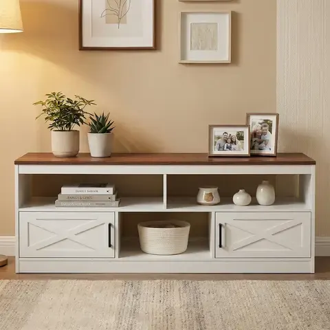 Rack TV 60 Pulgadas 140x30x50 cm MDF Blanco/Marrón Nórdico