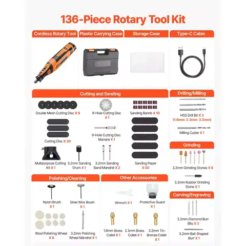 SucceBuy Cordless Rotary Tool Kit Portable Mini Power Rotary Tool 5 Speed Multi-Purpose DIY Tool for Engraving Sanding Polishing