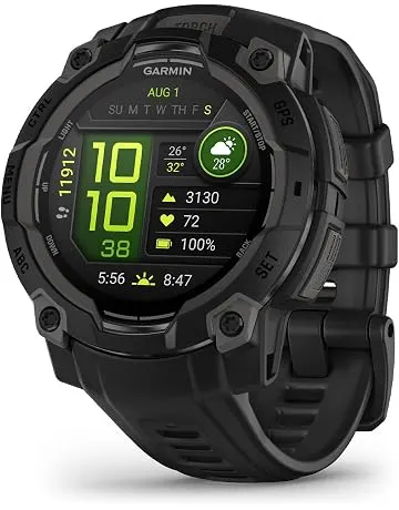 Garmin Instinct® 3 AMOLED, Rugged GPS Smartwatch, 45mm, Black | Bright AMOLED Display, Rugged Design, Metal-Reinforced Bezel, 24/7 Health Monitoring, Built-In Flashlight