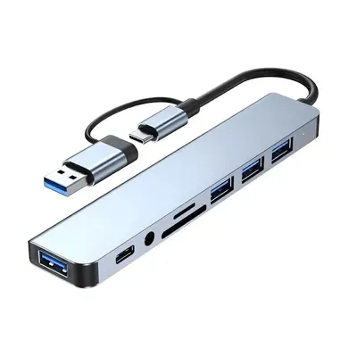 USB-C Multiport Hub – 8 in 1 Adapter mit USB 3.0, USB-C, Micro SD & 3,5mm Klinke für Laptop, Computer, PC & MacBook