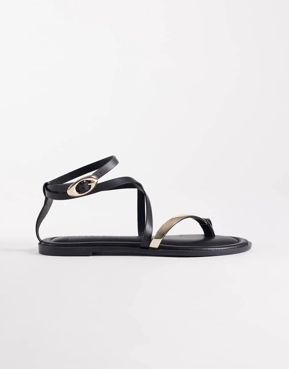 ASOS DESIGN Wide Fit Florence toe loop strappy sandal in black