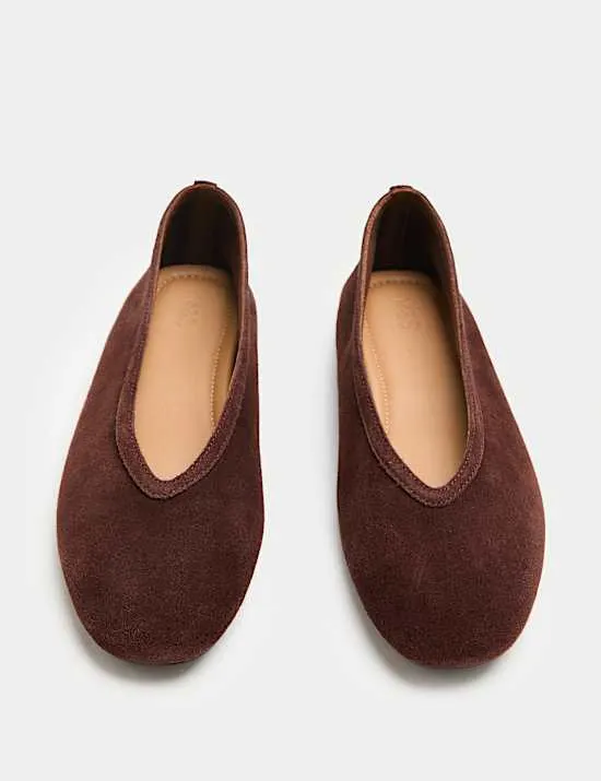 Suede Flat Round Toe Ballet Pumps
