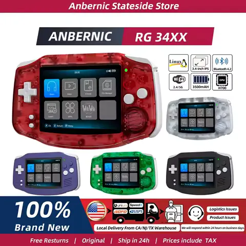 ANBERNIC RG34XX Retro Handheld Game Console 3.4''IPS Screen Linux System HDMI Output Classic Remake Game Player Sentimental Gift