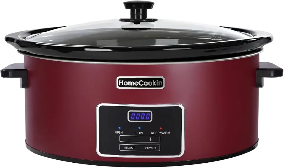 HOMECOOKIN 8 Quart Programmable Slow Cooker, Kitchen Appliances, Perfect Kitchen Small Appliance for Family Dinners, Red Stainless Steel