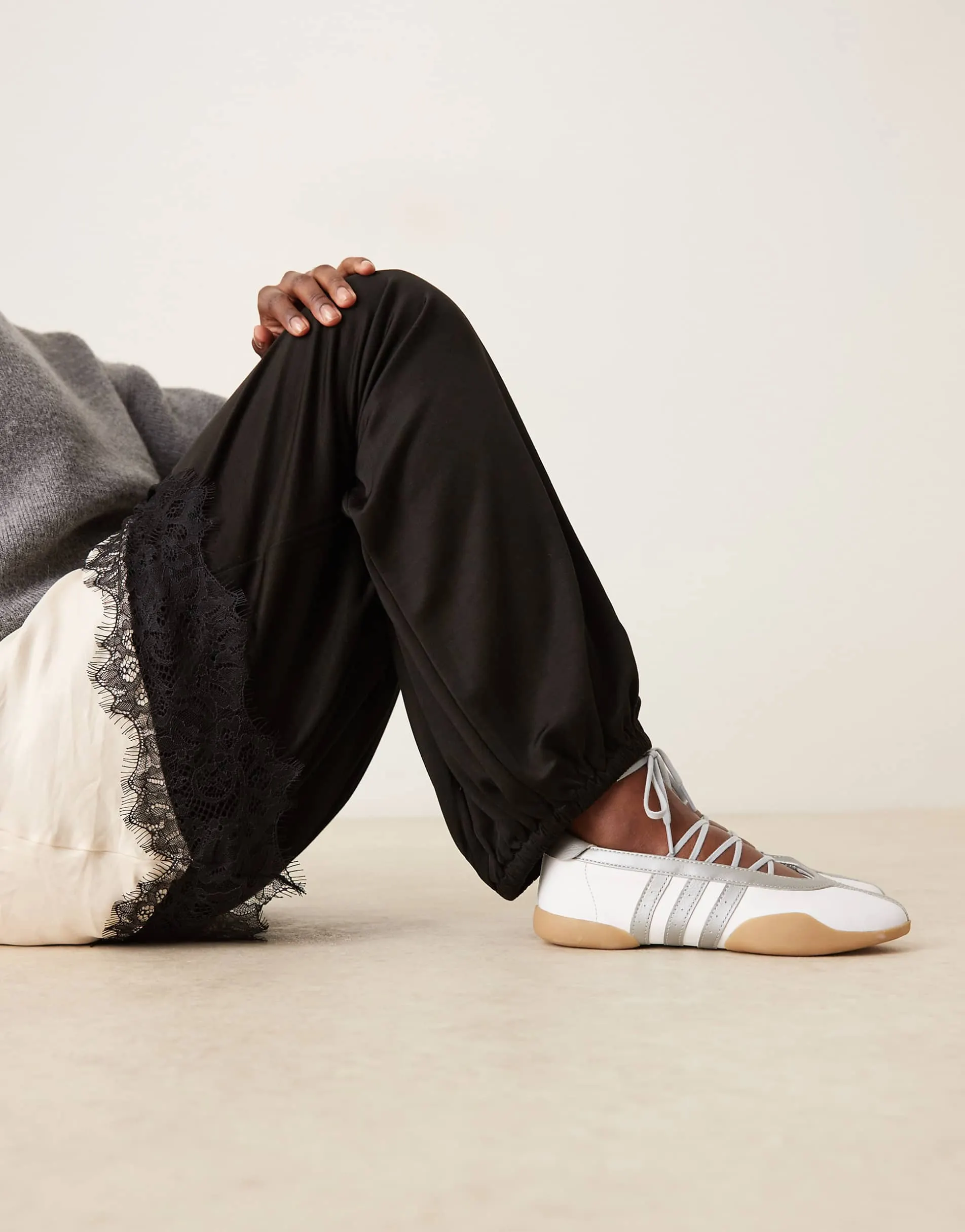 adidas Originals Taekwondo Mei ballet flats in white and silver with gum sole
