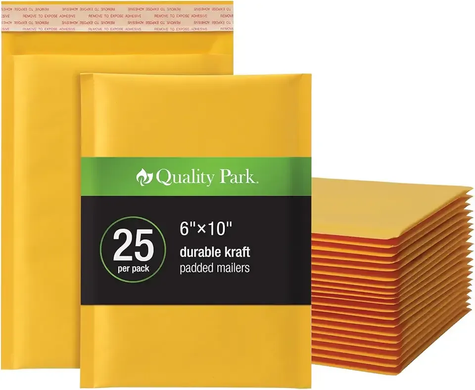 Quality Park Bubble Mailers, 6 x 9 Inch, Kraft Padded Envelopes, Durable Brown Shipping Envelopes, Self Seal Closure, 25 Per Box (QUA95001)