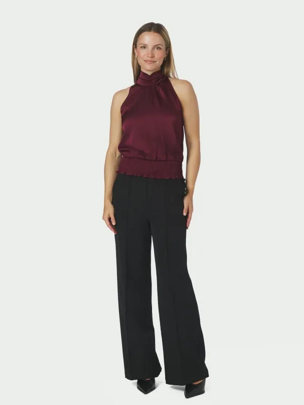 Jos Drapy Satin Top Burgundy