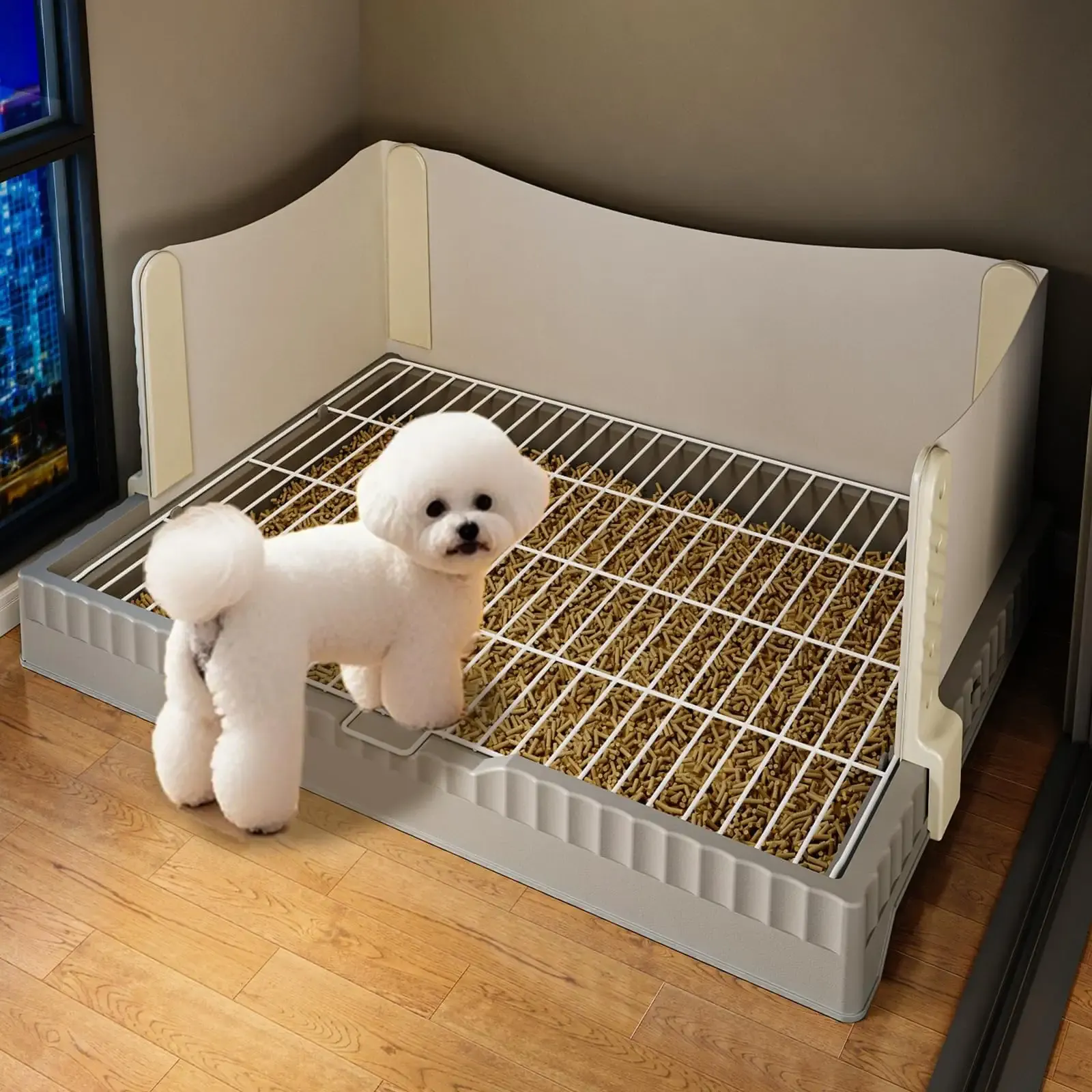 Oneluck Dog Litter Box with High Pee Walls,30" x 22" Indoor Puppy Pee Pad Holder,Protection Wall Every Side for No Leak, Spill, Accident，Grey