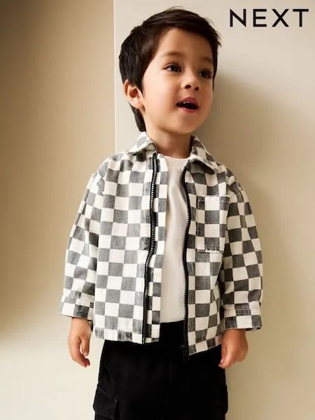 Grey/White Checkerboard Long Sleeve Zip Through Overshirt (6mths-7yrs)