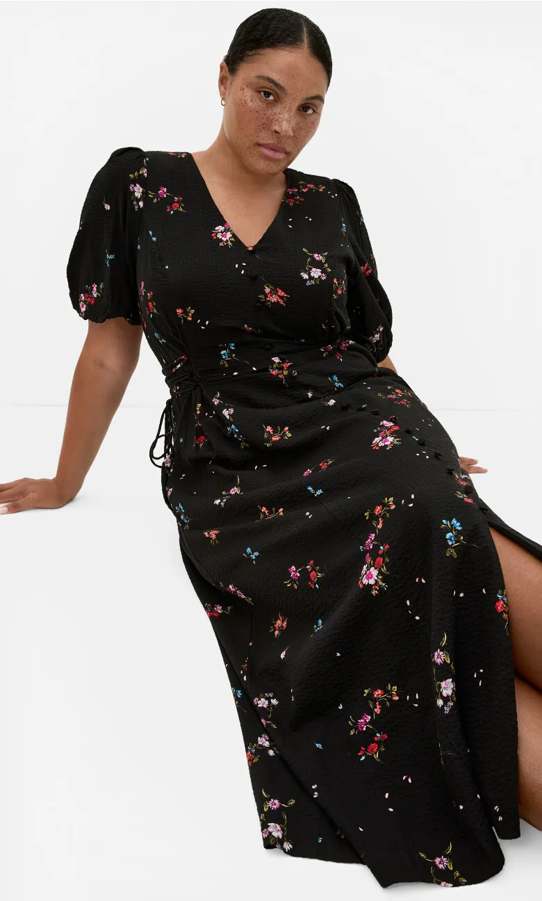Briella Bouquet Print Dress - black