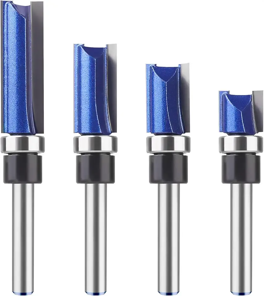 BAIDETS Pattern Flush Trim Router Bits 1/4 Shank, Bottom Bearing Pattern Router bit Set, Cutting Diameter: 1/2", Cutting Height Respectively 1/2", 3/4", 1", 1-1/2" for Home DIY and Woodworking