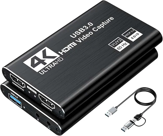 XIIXMASK Video Capture Card, Audio Video Capture Card, USB 3.0 Capture Card 4K HDMI Loop-Out, 1080P 60FPS/2K 30FPS Video Game Capture for Streaming Works for PS5/Switch/Camera/PC/OBS(Black)