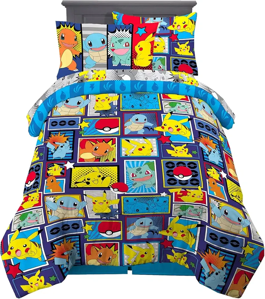 Kids Bedding Super Soft Comforter and Sheet Set with Sham, 5 Piece Twin Size, Pokemon