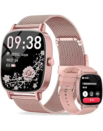 Smart Watch for Women, Answer/Make Call,1.85'' Ultra-Clear Screen Fitness Tracker with Heart Rate/Sleep/SpO2 Monitor,Smartwatch for iPhone/Samsung/Android,120+ Sport Modes,IP68 Waterproof with 2 Bands
