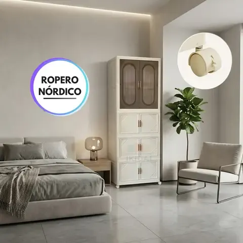 Ropero Nórdico Premium Con Percha Metálica De Colgadores y 4 Niveles - Blanco