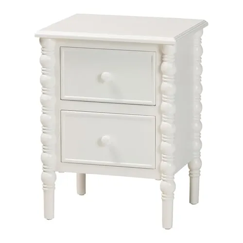 Malinda Wood 2-Drawer End Table in White