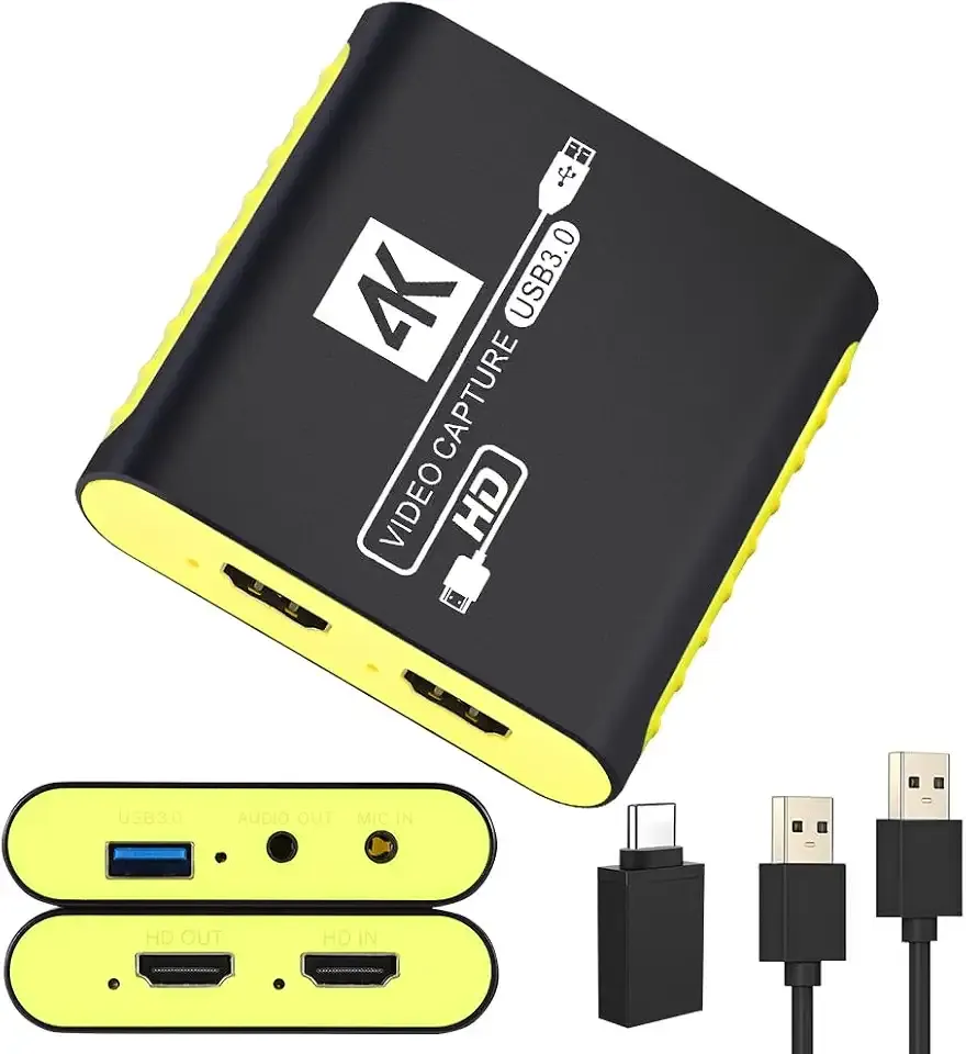 USB 3.0 HDMI Video Capture Card for Switch 2 PS5 Xbox 1080P 60FPS Streaming | Plug & Play, No Driver, 4K@30Hz Passthrough, Mic Input, Audio Monitoring, Compatible with Switch, PS5, Xbox, OBS, PC, Mac