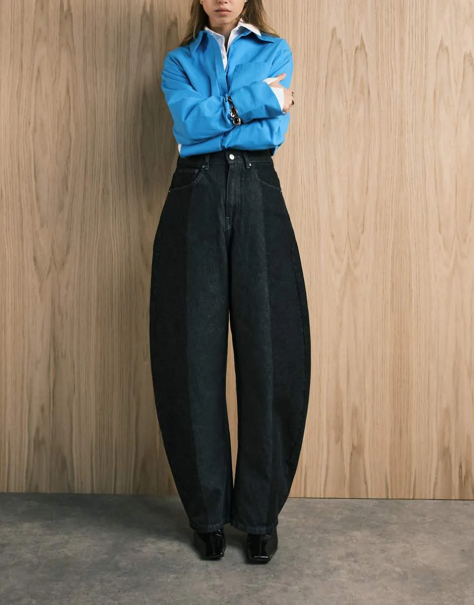 ASOS DESIGN high waisted barrel leg jeans in grey tonal wash