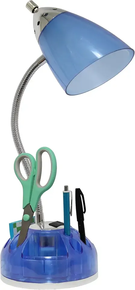Limelights LD1015-CBL Flossy Organizer Desk Lamp with Charging Outlet Lazy Susan Base, Clear Blue