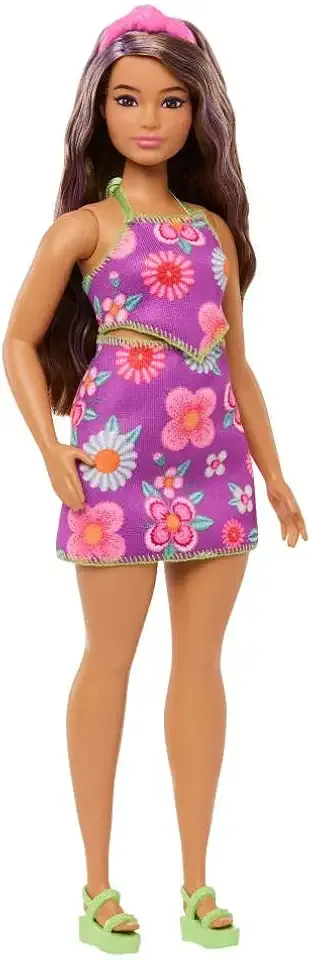 Fashionistas Doll #244 with Purple-Streaked Brown Hair, Purple Floral Halter Top and Matching Skirt with Accessories Like Headband and Sandals
