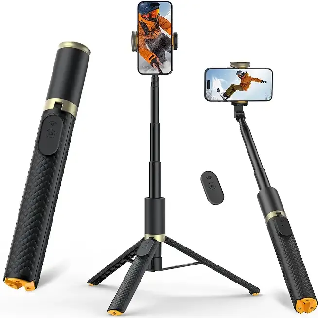 Tripod for iPhone, Selfie Stick with Remote, Stable & Durable Phone Tripod | Portable Travel Cell Phone Stand, Extendable All-in-1 Tripod for Video Recording Compatible with iPhone Android