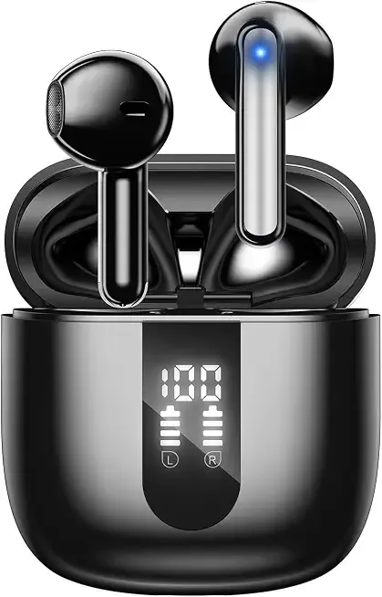 Bluetooth Earbuds Wireless Headphones, 60H Deep Bass Ear Buds with 4 Noise Cancelling Microphone, IP5 Waterproof Earphones for iPhone Android Sports audifonos Bluetooth inalambricos (Obsidian)