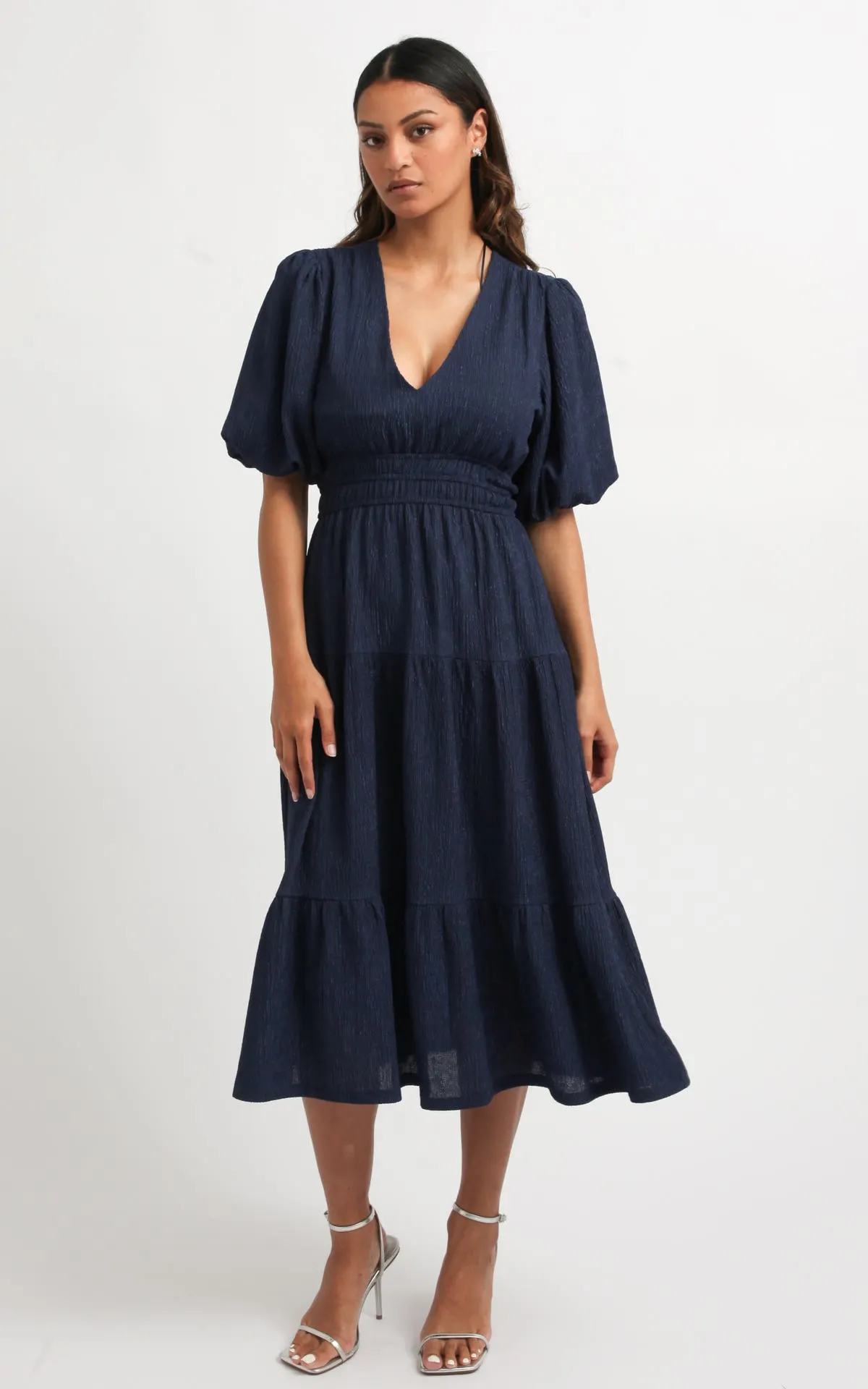 Crinkle Knit Puff Sleeve Dress