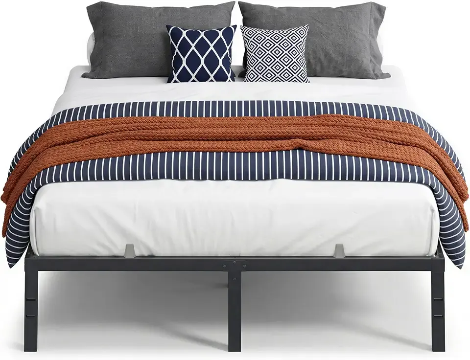 VASAGLE Queen Metal Bed Frame 14 Inches Tall, 1100 lb Weight Capacity, No Box Spring Needed, with Under-Bed Storage, Easy Setup, Heavy-Duty Platform Bed, Mattress Retainers, Matte Black URMB651BD02S