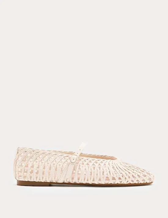 Flache Mary Jane Ballerinas aus Webmaterial