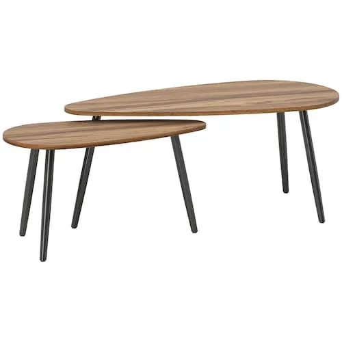 Nesting Coffee Tables Set of 2, End Tables with Steel Legs