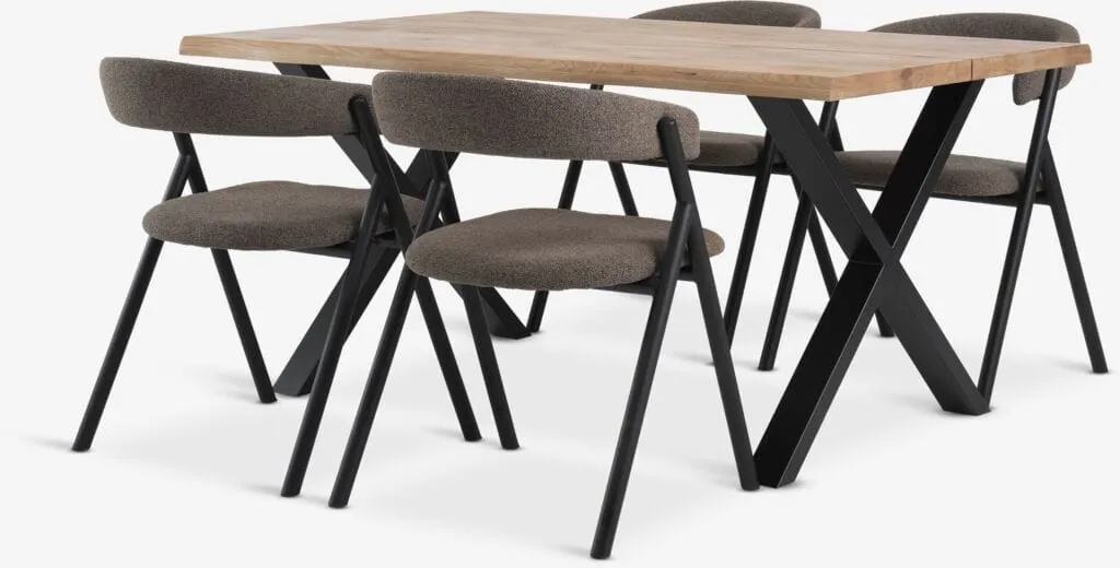 ROSLEV L160 Tavolo rovere nat. + 4 HINDEVAD marrone chiaro