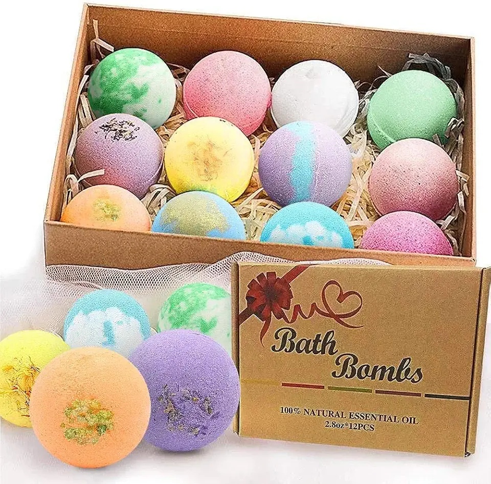 Bath Bombs Gift Set Large 12 PCS 2.8oz Organic Natural Essential Oils, Relax and Moisturize Skin, Luxury Spa Bomb Gifts for Girl, Mom, Kids, Wife, Birthday, Valentine's Day, Anniversary